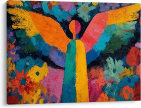 Obraz - Abstrakcyjny anioł z kwiatami (70x50 cm)