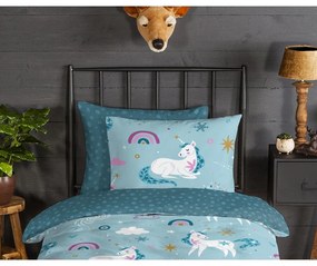 Niebieska flanelowa pościel dziecięca jednoosobowa 140x220 cm Snowycorn – Good Morning