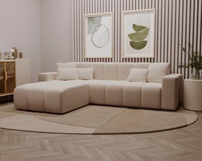 Emporius Miral narożnik w kształcie L - sofa do salonu bez funkcji spania i bez pojemnika - nowoczesny styl, lewostronny, tkanina aksamitna, beżowy (Komodo 11)