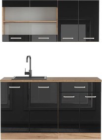 Pojedyncza kuchnia czarny/złoty dąb o wysokim połysku 140x60x81.6 r-line