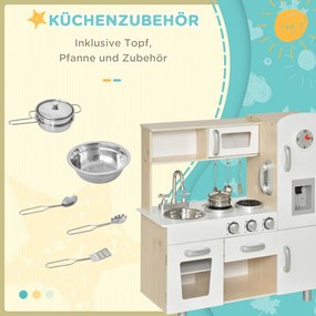 HOMCOM Kuchnia dla Dzieci z Akcesoriami, Marzenie o Kuchni, Zabawkowa Kuchnia, Kuchnia dla Dzieci od 3 Lat, Sosna, MDF, Biały, 74 x 30 x 81 cm