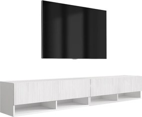 Szafka pod telewizor (2 x 100 cm), fronty ryflowane, Biały Mat, 200 × 32 × 33,6 cm