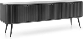 ZOVA RTV Szafka 3-drzwiowa z klapami i nogami, stolik TV z nowoczesnym designem, metalowe nogi czarne, 168/57/39cm