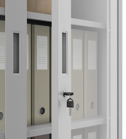 Szafa ze szklanymi drzwiami z szybami AMELIA, 900 x 1850 x 400 mm, szara