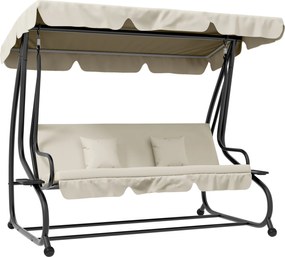 Outsunny 2-w-1 Huśtawka Ogrodowa z Funkcją Leżanki, Regulowany Daszek, do 340 kg, Stal, 200x120x164 cm, Kremowy