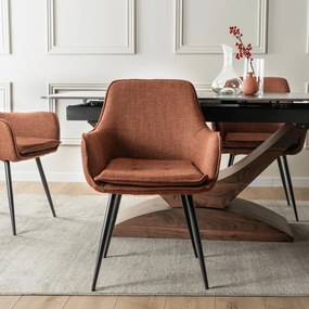 Zestaw Stół Rozkładany Ceramiczny ALICANTE 160-200 cm Czarny/Orzech i 4 Krzesła Tapicerowane EDRICK Rude