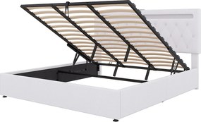Łóżko ze schowkiem 180x200 cm - Biały len - łóżko dwuosobowe z oświetleniem LED i ładowaniem przez USB - bez podstawy