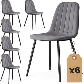 6x Welurowe krzesło tapicerowane pikowane Ciemny Grafit LUMO Czarne nogi