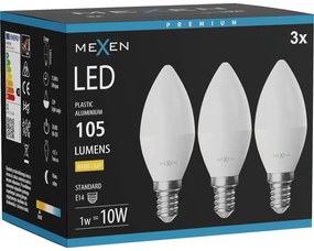 Mexen Nova 3x żarówka LED E14, C37, 1W, Neutralna - 4000K, 105 lm - L102-E14-0140-01x03