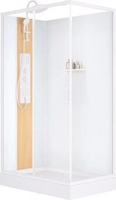 Prostokątna kabina prysznicowa z hydromasażem z kompozytu bambusowego - Instalacja odwracalna - Matowa biel - S120 x sz80 x W225 cm - VITUNA