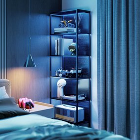 HOMCOM Regał z 5 półkami z LED, 7 kolorów światła, do salonu, 60 x 30 x 179 cm, czarny | Aosom PL