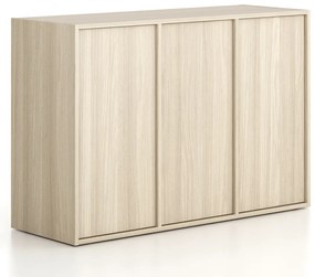 Szafa biurowa FRAME, niska, 3 drzwi, 1299 x 450 x 881 mm, PUSH-lock, dąb naturalny
