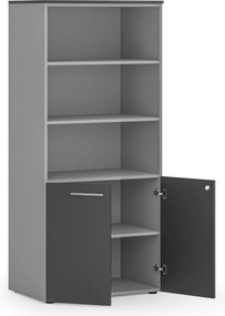 Szafa biurowa z drzwiami niskimi PRIMO GRAY, 800 x 500 x 1781 mm, szary/grafitowy