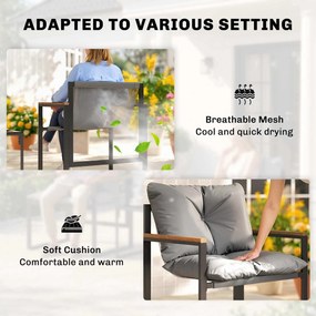 Outsunny 3-częściowy zestaw mebli balkonowych, 2 fotele ze stolikiem, poduszki z oddychającym pokryciem, meble ogrodowe, zestaw bistro z metalu, na taras i do ogrodu, szary | Aosom PL