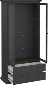 Dwudrzwiowa witryna z szufladami Paris, kolor szary