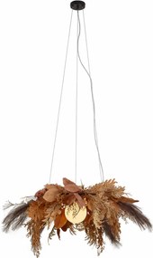 Lampa wisząca Japandi czarna z beżowymi kwiatami i białym szkłem - Flower Power