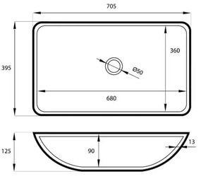 Umywalka ceramiczna nablatowa prostokątna biała 70 x 39 cm SHALL