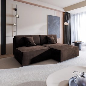 Masseno Narożnik FIORO z funkcją spania i pojemnikiem na pościel Narozniki L, Rozkładana sofa - Brązowy, MONOLITH 29