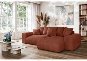 Ceglasty sztruksowy rozkładany narożnik ze schowkiem (strona zmienna) Luma – Ropez