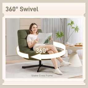 HOMCOM Fotel obrotowy lounge z szerokim siedziskiem, wodoodporna optyka chenille, skrzyżowane stalowe nogi, Zielony