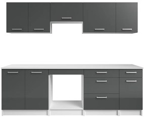 Kompletna kuchnia - Z blatem roboczym 240 cm - Błyszczący szary i biały - TRATTORIA