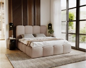 Emporius Merkad Boucle łóżko tapicerowane 200x200 - łóżko z pojemnikiem, gruba pianka, stelaż - elegancki design, tkanina boucle, brązowy (Anthology 4)