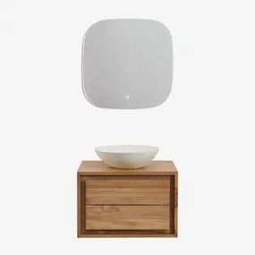 Zestaw Wiszących Mebli Łazienkowych Z Drewna Tekowego Jabari Drewno Tekowe & Cement Okrągły Biały Ø40 Cm - Sklum