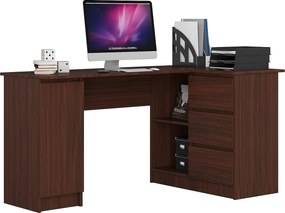 Biurko narożne AKORD B20 Wenge 155 cm prawe 1 drzwi 3 szuflady kolor Wenge mat 4 półki 155x85x77 cm