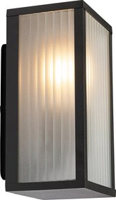 Lampa ścienna zewnętrzna czarna z żebrowanym szkłem IP44 - Charlois