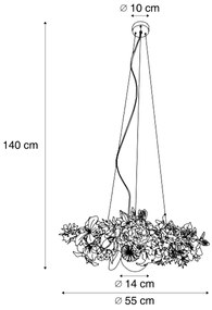 Bohemska lampa sufitowa czarna z kolorowymi kwiatami niebiesko-białymi - Flower PowerBoho Oswietlenie wewnetrzne