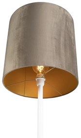 Lampa podłogowa biała klosz welurowy szarobrązowo-złoty 40cm - Simplo Nowoczesny Oswietlenie wewnetrzne