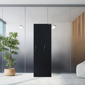 Szafka pracownicza metalowa czterokomorowa czarna: KACPER II, 600 x 1800 x 500 mm