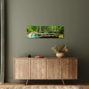 Obraz - Zielony wodospad (z zegarem) (90x30 cm)