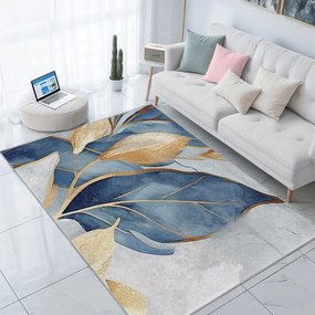 Dywan w niebiesko-złotym kolorze odpowiedni do prania 80x150 cm Golden Leaves – Mila Home