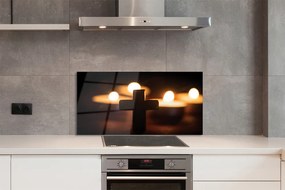 Szklany Panel Krzyż w Blasku Świec