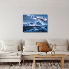 Obraz na szkle gór z gwieździstym niebem (70x50 cm)