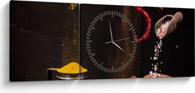 Obraz - Przyprawy w ruchu (z zegarem) (90x30 cm)