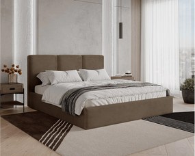 BESILIO Łóżko tapicerowane z pojemnikiem 160x200 Mira - Łóżko slim, łóżko minimalistyczne, stelaż metalowy- Brązowy