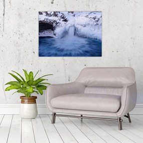 Obraz na szkle wodospadu zimą (70x50 cm)
