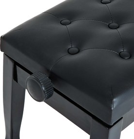 HOMCOM Stołek do Fortepianu Czarny Regulowana Wysokość Lite Drewno Sztuczna Skóra 64x35x45-55cm | Aosom PL