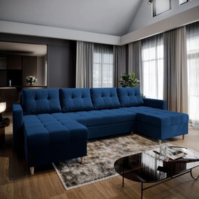 Masseno Narożnik MILO z funkcją spania i pojemnikiem na pościel Narozniki U, Rozkładana sofa - Niebieski, KRONOS 09