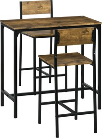 HOMCOM 3-częściowy zestaw barowy, stół barowy, 2 krzesła, MDF, stalowy stelaż, wodoodporny, brązowy