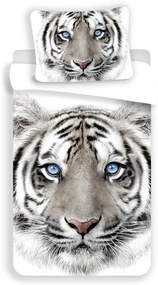 Biała/szara bawełniana pościel dziecięca jednoosobowa 140x200 cm White Tiger – Jerry Fabrics
