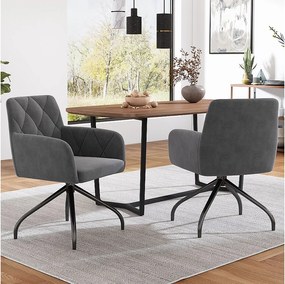 Komplet 2 krzeseł do jadalni z aksamitu z obrotem 360° - 85 x 60 x 46 cm - fotel tapicerowany - 4 nogi metalowe - czarny