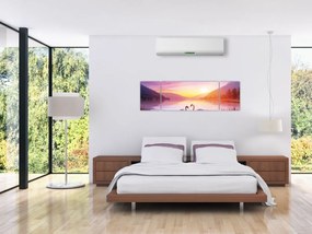 Obraz zakochanych łabędzi (170x50 cm)