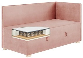 Różowe narożne łóżko dziecięce ze schowkiem i materacem 90x200 cm Flexi – Ghado
