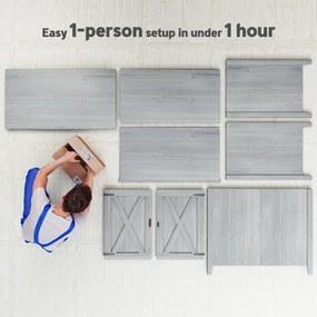 Outsunny Szafka Ogrodowa, Drewniana Szafka na Narzędzia Ogrodowe, Szafka zewnętrzna na Taras, z Podwójnymi Drzwiami, Design Stodoły, Jasnoszary