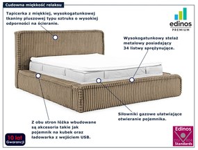 Brązowe łóżko sztruksowe z USB 5 rozmiarów D3-L76