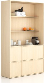 Szafka biurowa FRAME, 6x drzwi, 2x półka, 1299 x 450 x 2162 mm, PUSH-lock, brzoza