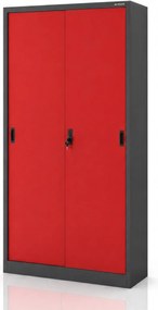 Biurowa szafa metalowa z drzwiami przesuwnymi antracytowo-czerwona: KUBA 900 x 1850 x 400 mm